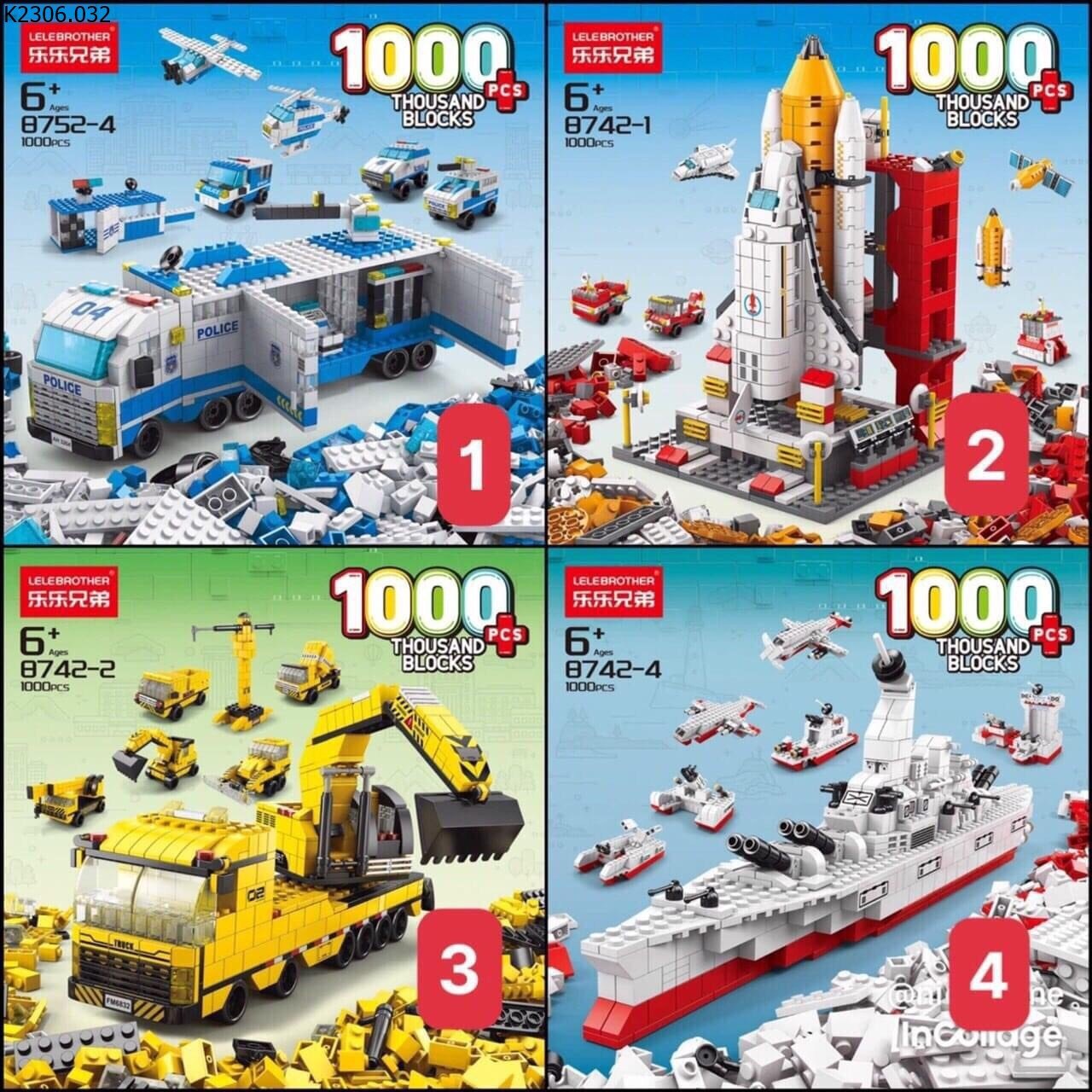 Bộ lego cho bé với 1000 miếng ghép, 6 mô hình