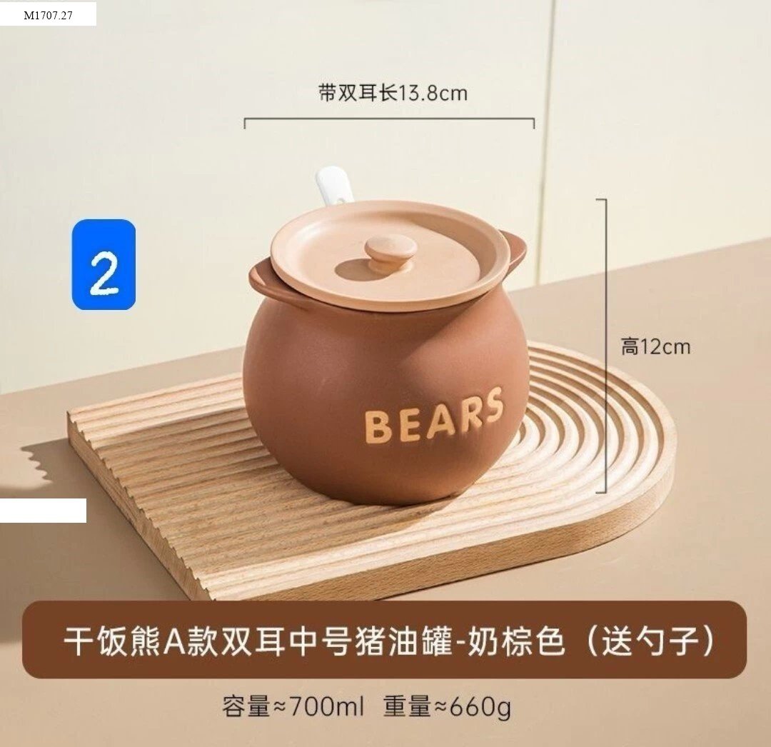 HŨ SỨ ĐỰNG DẦU MỠ BEAR CÓ NẮP + THÌA