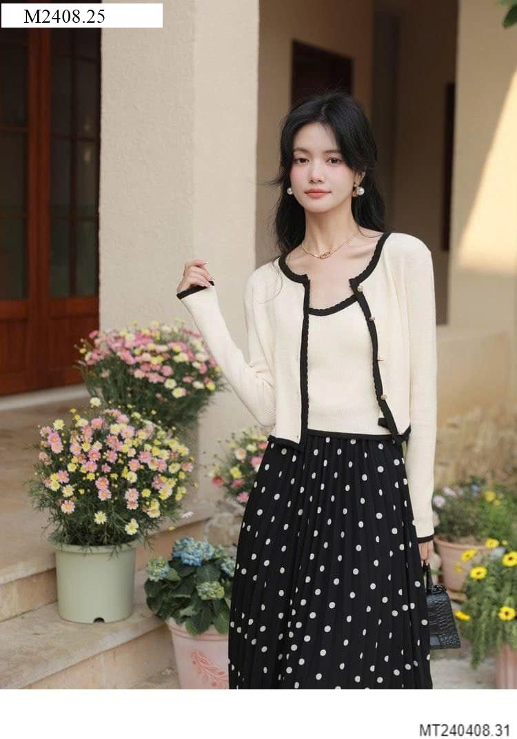 SET ÁO 2 DÂY MIX ÁO KHOÁC CARDIGAN NỮ HÃNG CACHE