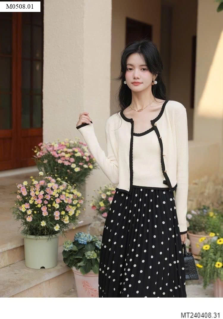 SET ÁO 2 DÂY MIX ÁO KHOÁC CARDIGAN NỮ HÃNG CACHE