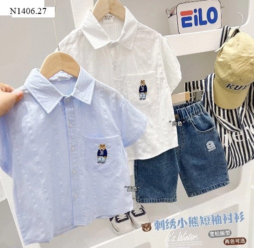 ÁO SƠ MI THÊU GẤU MIX QUẦN SHORT JEAN 14